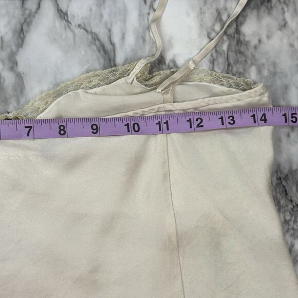 Y2K 2000s Cream Silk Babydoll Top Sz M Splatter Rhinestone Embellished Lace Trim - Picture 3 of 5